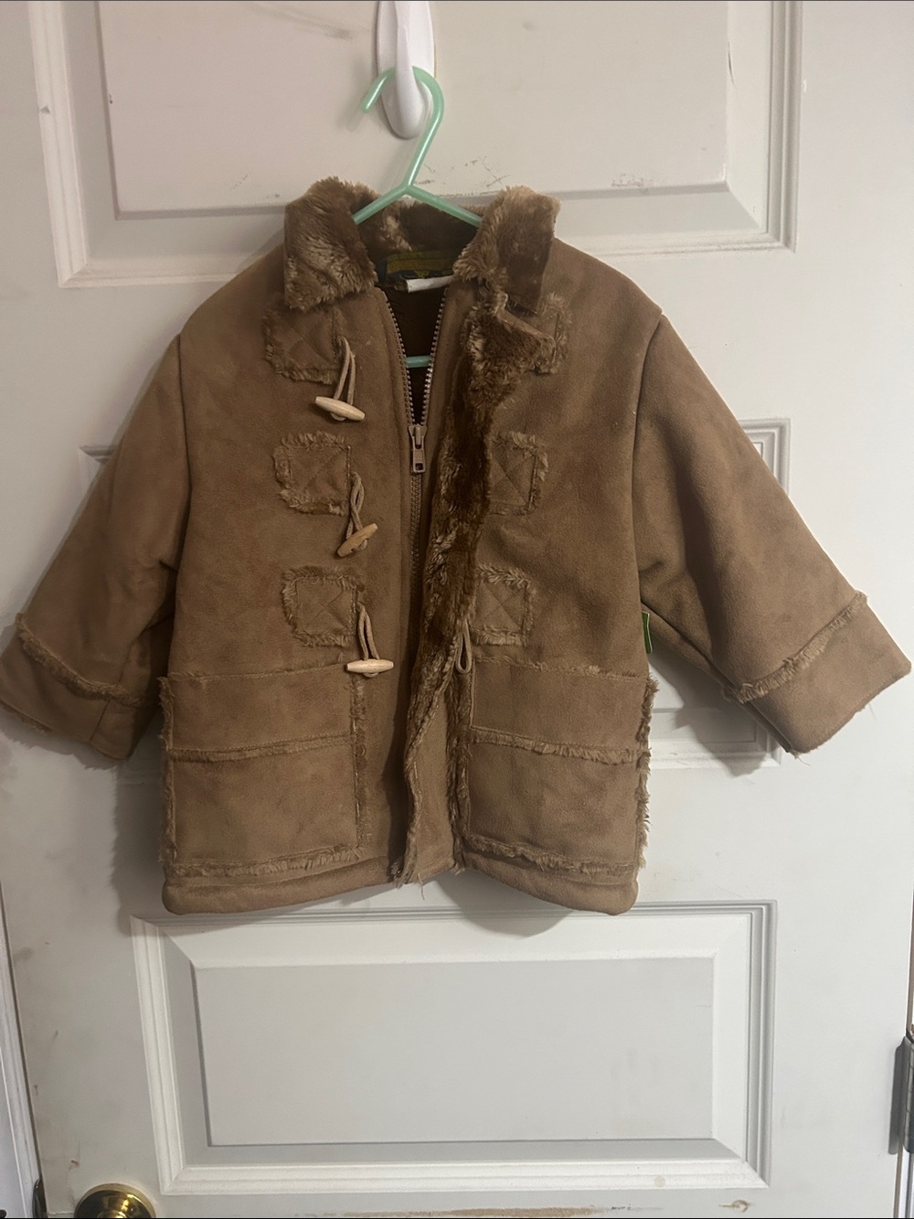 Kids Tan Faux Shearling Toggle Coat - Cozy Winter Outerwear OLIKB